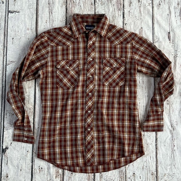 Vintage Wrangler Plaid Long Sleeve Pearl Snap Cowboy Rancher Western Shirt - Picture 1 of 5